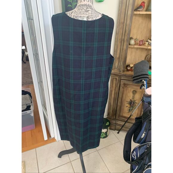 Harve Benard Wool Plaid Pinafore Midi Dress Green Tartan Jumper - Picture 5 of 9